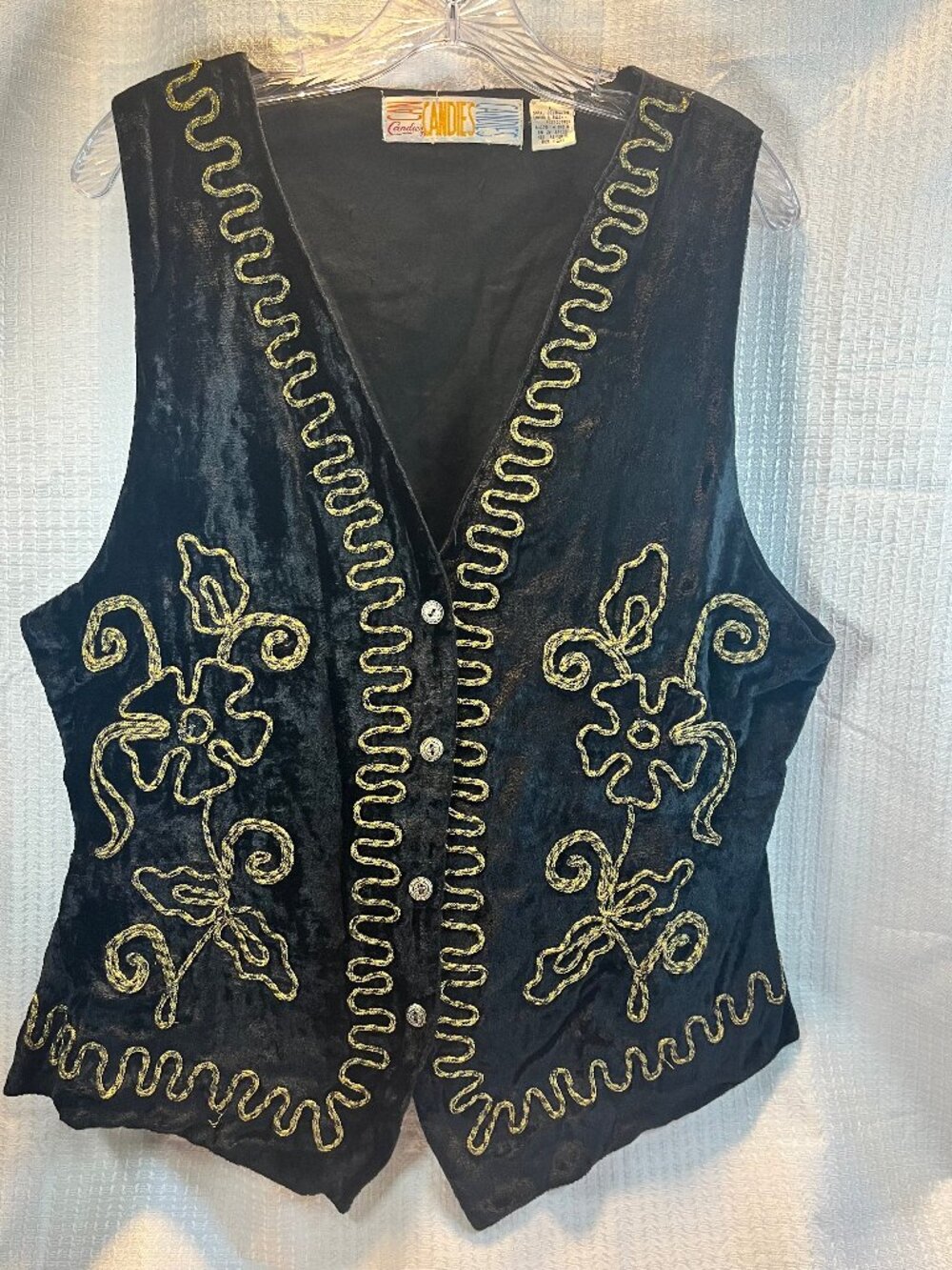 Candie's Vintage Black Velvet Vest with Bold Embroidery size L
